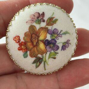 Vintage Signed West Germany Gold Tone with Frosted White Floral Brooch